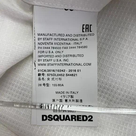 DSQUARED2 Size S White Cotton Textured Spread Collar Shirt